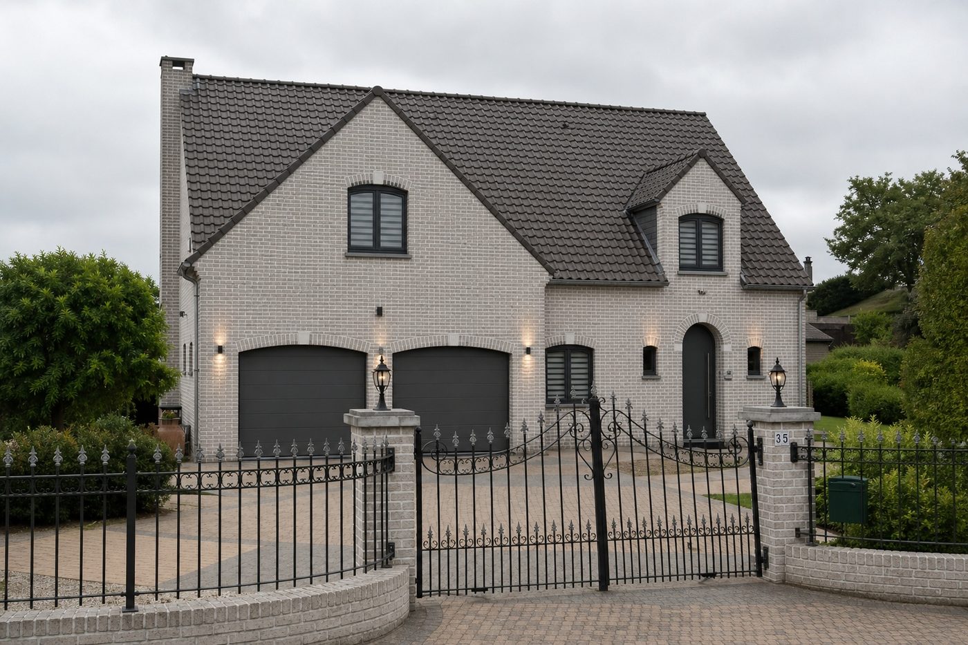 Render van een gevelrenovatie met opnieuw gevoegde baksteen